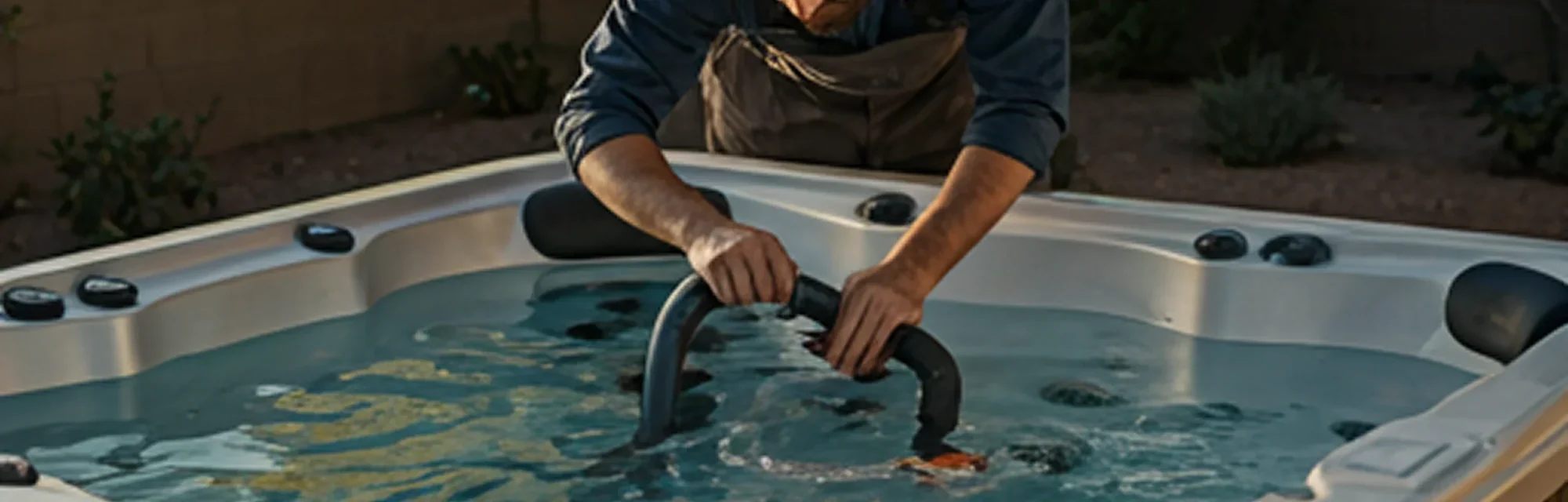 Technician inspecting a hot tub
